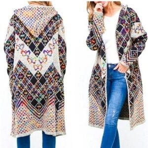 Anthropologie Northern Lights rainbow Aztec tribal  pattern cardigan
